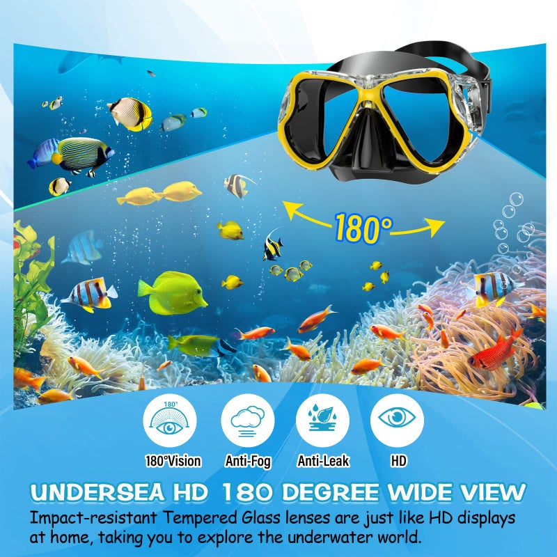 Greatever Dry Snorkel Set,Panoramic Wide View,Anti-Fog Scuba Diving Mask,Professional Snorkeling Gear for Adults - Image 2